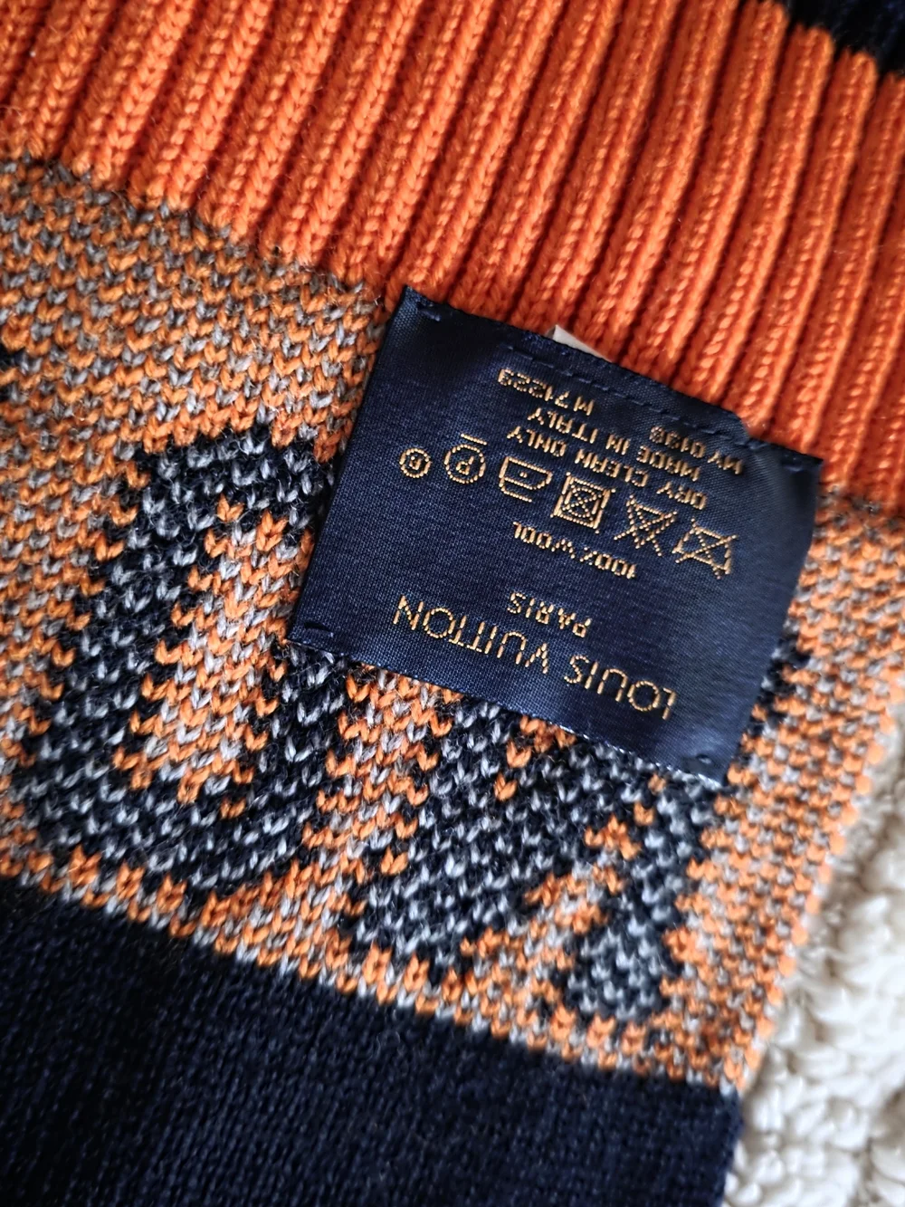 Louis Vuitton Navy and Orange Knit Logo Scarf